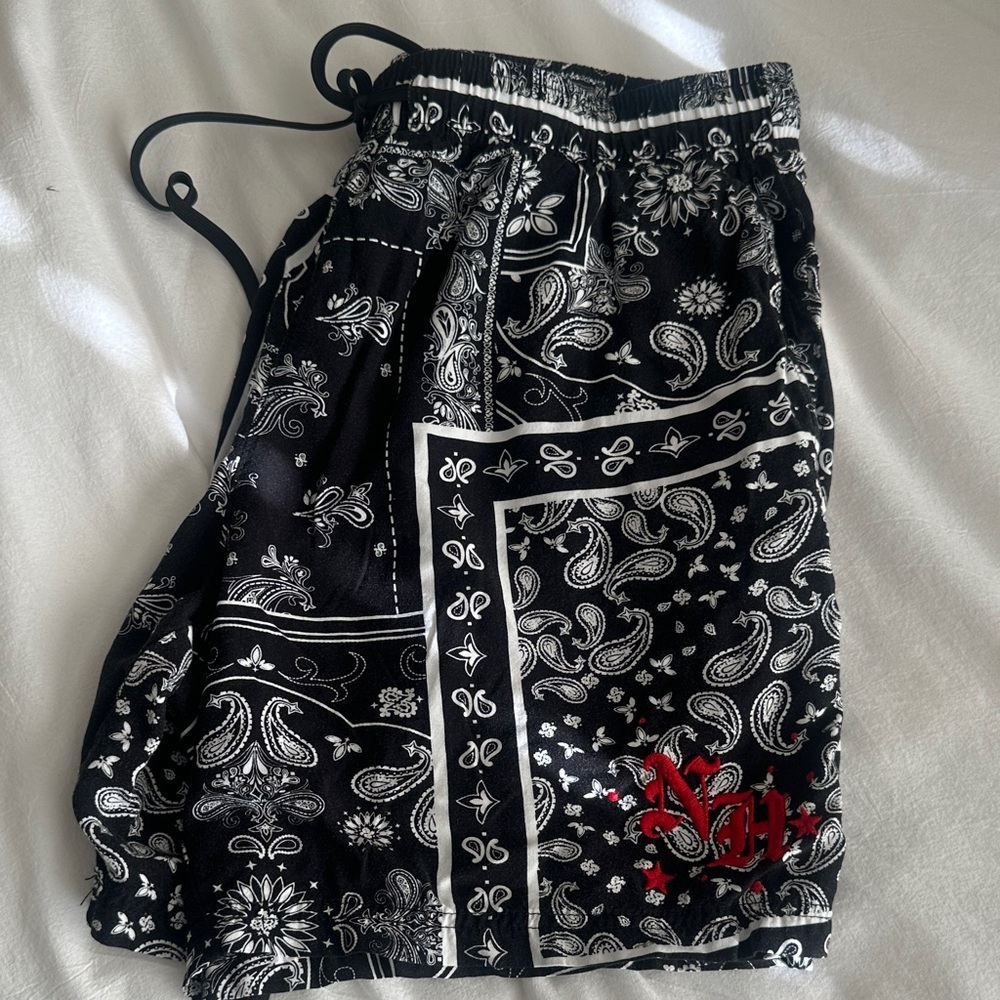 Ninth hall Black and White Paisley Bandana Shorts